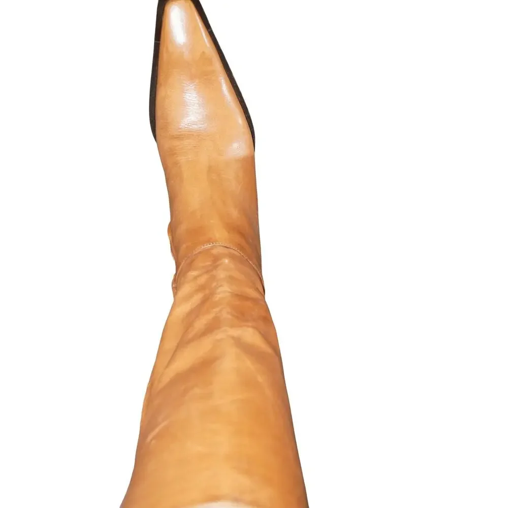 Spaziomoda Bologna Italian Leather Mid Calf Boots Tan Pointed Toe Size 40 - Picture 10 of 13